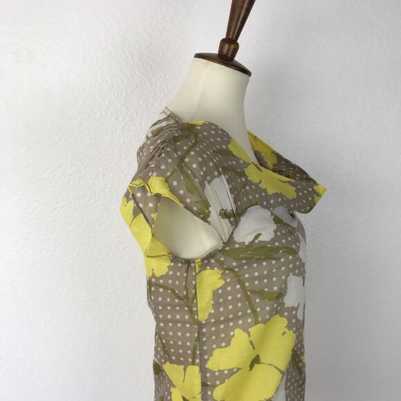 Diane von Furstenberg Top Blouse Pullover Polka Dot Floral Print Draped - Picture 5 of 8